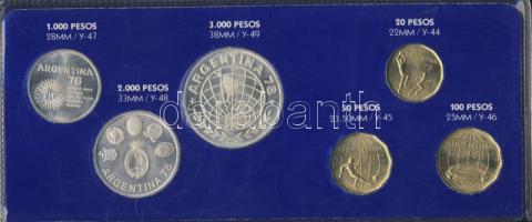 Argentína 1978. 20P, 50P, 100P, 1000P Ag, 2000P Ag, 3000P Ag "Labdarúgó VB" szettben, benne 3db Ag, bruttó 50g! T:BU