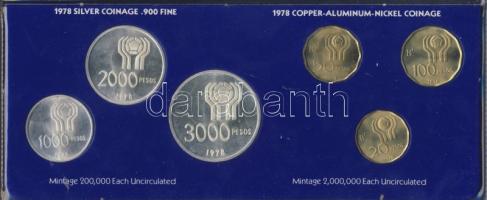 Argentína 1978. 20P, 50P, 100P, 1000P Ag, 2000P Ag, 3000P Ag "Labdarúgó VB" szettben, benn...