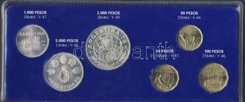 Argentína 1978. 20P, 50P, 100P, 1000P Ag, 2000P Ag, 3000P Ag "Labdarúgó VB" szettben, benne 3db Ag, bruttó 50g! T:BU