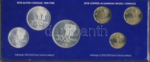 Argentína 1978. 20P, 50P, 100P, 1000P Ag, 2000P Ag, 3000P Ag "Labdarúgó VB" szettben, benn...