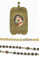 Kegytárgy tétel, közte értékes porcelánbetétes asztali kép