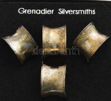 4 darab angol ezüstözött szalvétagyűrű, díszdobozban