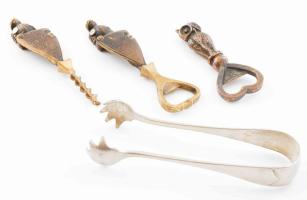 4 darab régi tárgy: 3 darab figurális sörnyitó + cukorfogó
