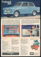 1964 Trabant 601, színes képekkel illusztrált, magyar nyelvű ismertető prospektus, kihajtva: 28,5x20...