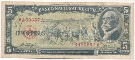 Kuba 1958. 5P T:F folt, kis ceruzás firka Cuba 1958. 5 Pesos C:F spot, small pencil doodle Krause P#91a