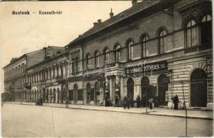 1914 Szolnok, Kossuth tér. Schwarcz testvérek üzlete, Magyar Kir. Pénzügyigazgatóság, magyar takarékpénztár. Gerő Ignác kiadása