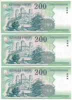 1998. 200Ft "FA" (3x) sorszámkövetők "FA 7656898 - 7656900" T:UNC