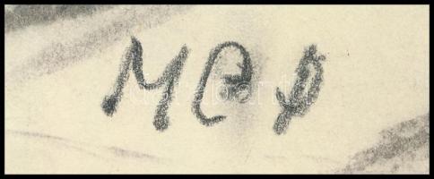 MCP jelzéssel: Hölgy kávézóban. Szén, papír. 29,5x21 cm