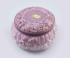 Bohemia lila opalinüveg bonbonier, címkével jelzett, hibátlan, d: 9 cm