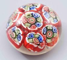 Murano millefiori levélnehezék. Jelzés nélkül, hibátlan (alján gyári anyaghiba), d: 6 cm