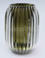 Design üveg váza, belső színezett résszel, hibátlan, m: 13 cm