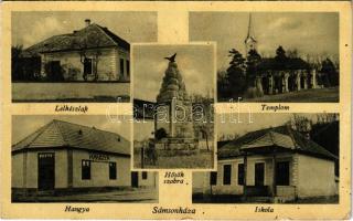 1944 Sámsonháza, lelkészlak, templom, Hősök szobra, emlékmű, iskola, Hangya szövetkezet üzlete és saját kiadása (EB)