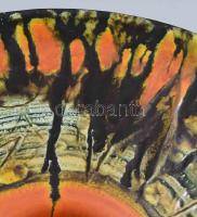 Laborcz Mónika (1941-): Retro iparművész tál, mázas kerámia, jelzett, Iparművészeti Vállalat címkéjé...