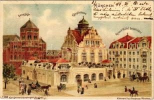 1899 (Vorläufer) München, Munich; Synagoge, Künstlerhaus, Grand hotel Leinfelder / synagogue, artist's house, hotel. Karl Stücker's Kunstanstalt litho (fl)