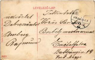 1912 Debrecen, Református nagy templom, villamos. Thaisz Arthur kiadása (EK)