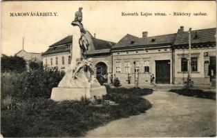 1912 Marosvásárhely, Targu Mures; Kossuth Lajos utca, Rákóczy szobor, V. Kere. üzlete. Porjes S. Sándor kiadása / street, statue, shop (fl)