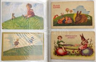 200 db főleg RÉGI motívum képeslap vegyes minőségben albumban: sok Húsvéti üdvözlőlap, gyerekek, lit...