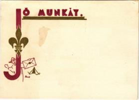 Jó munkát! Cserkész üdvözlőlap / Hungarian scout greeting art postcard s: Bozó (Rb)