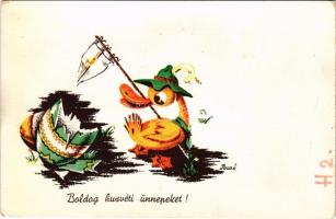 Boldog húsvéti ünnepeket! Cserkész kacsa / Easter greeting card with duck scout s: Bozó