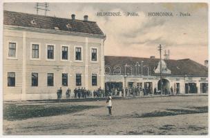 Homonna, Homenau, Humenné; Posta, Treitel Jozef, Vojnárovits, Herman Berkovits és Holic üzlete, Oroszlán szálloda és vendéglő / post office, shops, hotel and restaurant (EK)