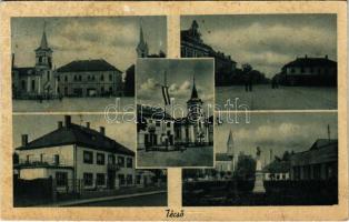 1944 Técső, Tiacevo, Tiachiv, Tyachiv; Fő tér, templomok, Országzászló / main square, churches, Hungarian flag (ragasztónyom / glue marks)