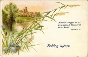 1910 Boldog újévet / New Year greeting card. litho