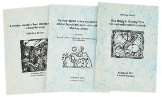 Makkay János 3 műve: Kis Magyar Anonymus. Félresikerült tolmácsolások.; György apród arany nyakperece Borisz fejedelem kijevi udvarában.; A vérszerződéstől a Szeri országgyűlésen át a Szent Koronáig. Bp., 2011, szerzői kiadás. Kiadói papírkötés.