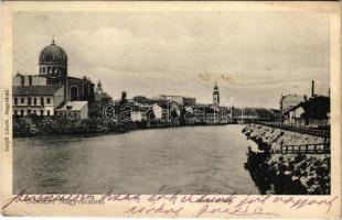 1905 Nagyvárad, Oradea; Körösparti részlet, zsinagóga / Cris riverside, synagogue (EK)