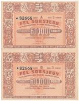 Budapest 1948. "Fél sorsjegy - VIII. Újjáépítési Állami sorsjáték" fél sorsjegye, 2db egyben, vízjeles papíron T:XF