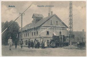 1919 Homokrév, Mokrin; Hegedüs gőzmalom, vasúti sorompó, vonat / steam mill, railway barrier, train (EB)