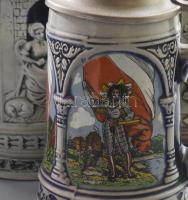 4 darab gyűjtői fedeles söröskorsó, 2 darab Gerz és 2 darab ritka Sitzendorf. Jelzett, m: 24 cm alat...