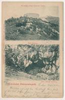 1901 Petrozsény, Petrosani; Krivadiai római őstorony romja, Boli-barlang. Herz Arnold kiadása. Honisch udvari fényképész felvétele / tower ruins in Crivadia, Bolii cave (fl)