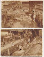 1916 Román harctér, fürdő gyerekek / WWI K.u.K. military, Romanian front, bathing children - 2 db régi fotó képeslap / 2 pre-1945 photo postcards