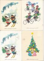 62 db MODERN magyar retro grafikai üdvözlő képeslap. Képzőművészeti Alap: KARÁCSONY / 62 modern Hungarian retro greeting graphic postcards: Christmas