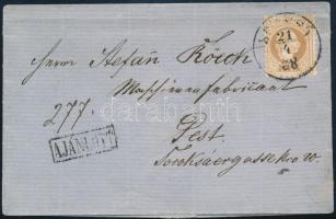 1868 15kr ajánlott levélen BRASSÓ - PEST