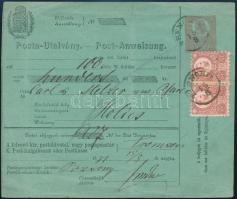 1871 5kr díjjegyes (ragyás képpel) postautalvány 2 x 5kr kiegészítéssel TRENCHIN - Holics