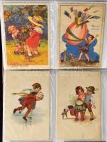 186 db RÉGI motívum képeslap albumban: 1899-1945 közötti időszak, sok szignós, több Pauli Ebner, Cas...