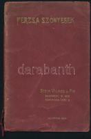 cca 1910 Perzsa Szőnyegek. Stein Vilmos és Fia Perzsa-szőnyeg Nagykereskedők áruminta katalógus. Bp., én., Stein Vilmos,(&quot;Jókai-ny.), 32 p. Rendkívül gazdag, izgalmas fekete-fehér képanyaggal illusztrált. A perzsa szőnyeg rövid történetével, megóvási, tisztítási és javítási információkkal. Kiadói szecessziós zsinórfűzött, aranyozott papírkötés, kopott, szakadt borítóval, a borító egyik sarkán szamárfüllel, a címlapon ceruzás bejegyzésekkel, és pár lapon ceruzás bejelöléssel. Ritka!