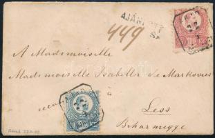 1872 Réznyomat 5kr + 10kr ajánlott levélen ARAD / AJÁNLOTT - LESS (hátoldalon grófi címer, Orbán szignó)