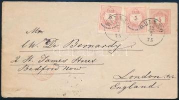 1875 5kr díjjegyes boríték 2 x 5kr kiegészítéssel DULLEO - FURLOG - WIEN - London