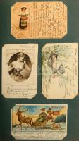 194 db RÉGI motívum képeslap régi nagy vászon kötésű albumban: 1899-1945 közötti időszak, sok litho,...
