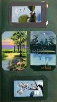 194 db RÉGI motívum képeslap régi nagy vászon kötésű albumban: 1899-1945 közötti időszak, sok litho,...