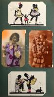 194 db RÉGI motívum képeslap régi nagy vászon kötésű albumban: 1899-1945 közötti időszak, sok litho,...