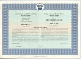 Budapest 1994. "Budapesti Vegyipari Gépgyár" részvénye 10.000Ft-ról szelvényekkel, (5x) so...