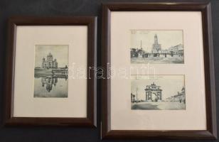 MOSZKVA - 3 db régi orosz képeslap két üvegezett keretben / MOSCOW - 3 pre-1945 Russian postcards in two glazed frames (23 x 28 cm + 28 x 35 cm)