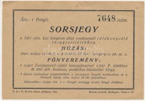 Súr 1944. Súri Római Katolikus Templom által rendezendő jótékonycélú tárgysorsjáték 1P értékű sorsjegye T:XF hajtatlan