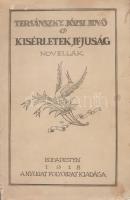 Tersánszky Józsi Jenő:  Kísérletek, ifjuság. Elbeszélések.  Budapesten, 1918. Nyugat (Pallas Rt. ny.) 158 + [2] p. Első kiadás.  A szerző negyedik kötete, egyben második novelláskötete. Az első nyomtatott oldalon régi tulajdonosi bejegyzés.  Tezla 3683.  Fűzve, illusztrált, enyhén sérült, enyhén foltos kiadói borítóban. Körülvágatlan példány.