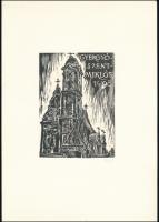 Molnár Dénes (1947-2000): Gyergyószentmiklós. Fametszet, papír, jelzett, hátoldalán a művész bélyegzésével, kartonra kasírozva, 14x10 cm.