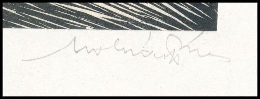 Molnár Dénes (1947-2000): Bözöd (Erdély). Fametszet, papír, jelzett, hátoldalán a művész bélyegzésév...