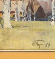 Dekoratív fa képkeret, reprodukciós nyomattal, keret oldalán kisebb sérüléssel, belső méret: 60x56 c...